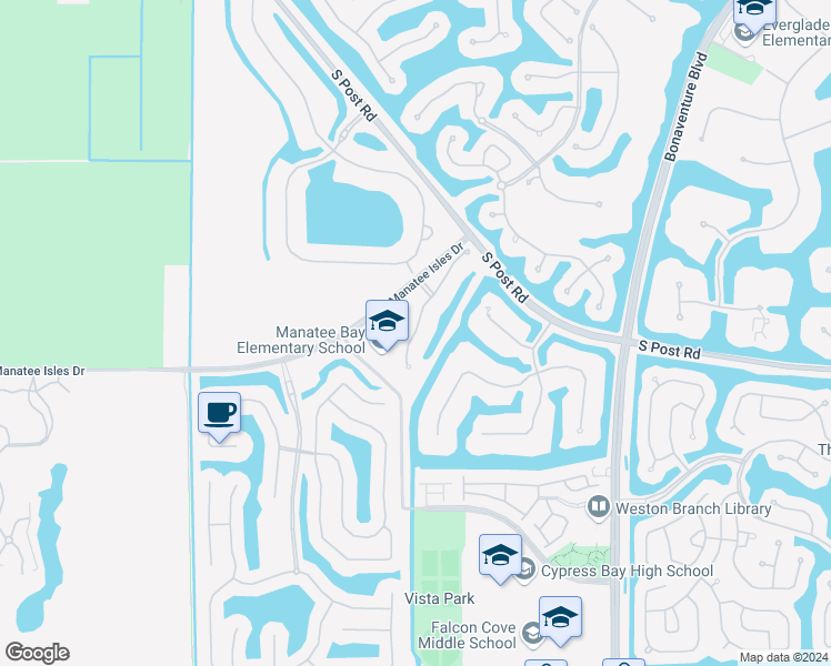 map of restaurants, bars, coffee shops, grocery stores, and more near 19074 Park Ridge Street in Weston