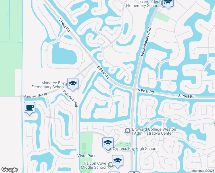 map of restaurants, bars, coffee shops, grocery stores, and more near 3605 Park Court in Weston