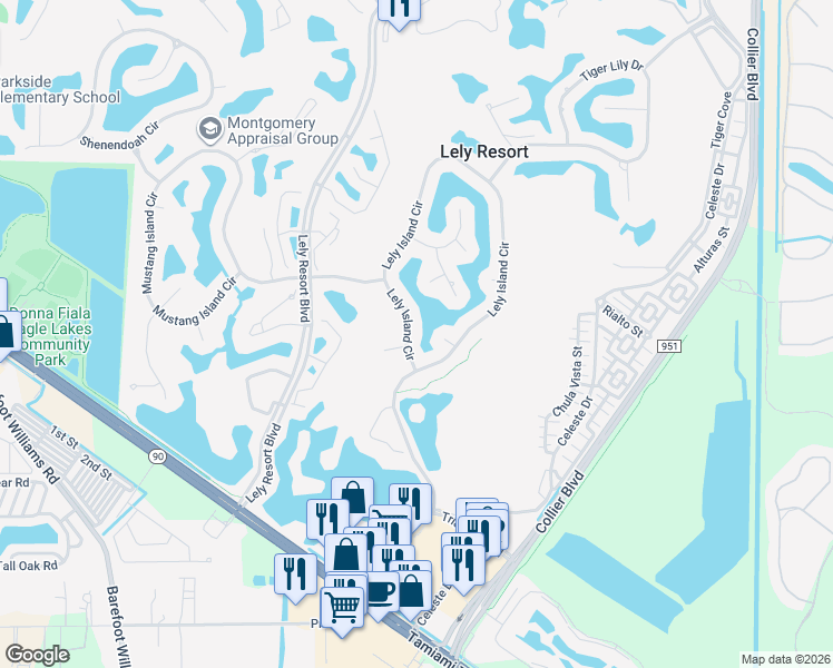 map of restaurants, bars, coffee shops, grocery stores, and more near 8853 Lely Island Circle in Naples
