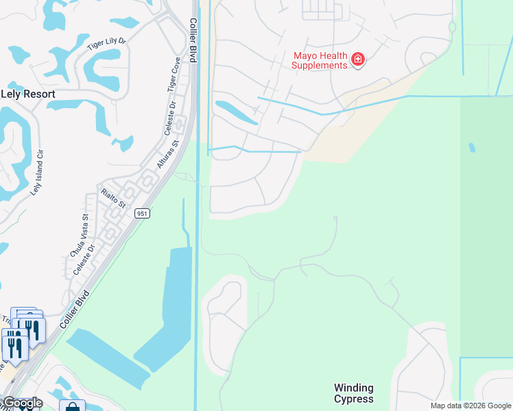 map of restaurants, bars, coffee shops, grocery stores, and more near Karina Court in Naples