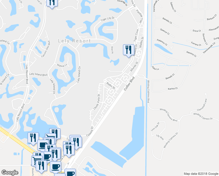 map of restaurants, bars, coffee shops, grocery stores, and more near 9096 Covina Drive South in Naples