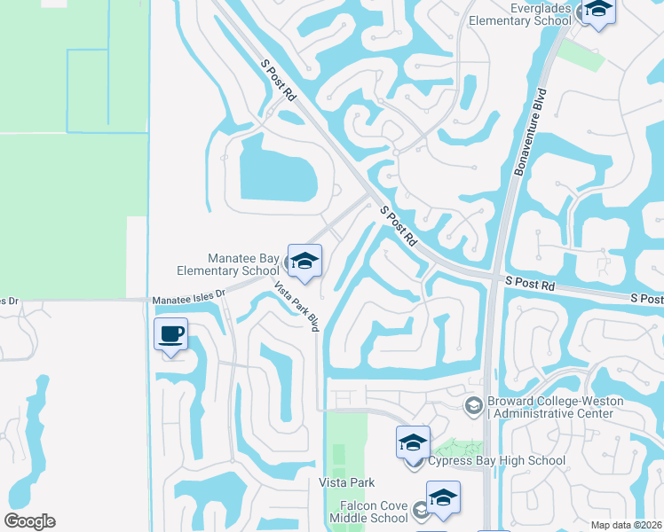 map of restaurants, bars, coffee shops, grocery stores, and more near 19074 Park Ridge Street in Weston