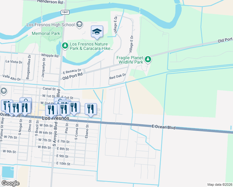 map of restaurants, bars, coffee shops, grocery stores, and more near 403 Valley Oak Circle in Los Fresnos