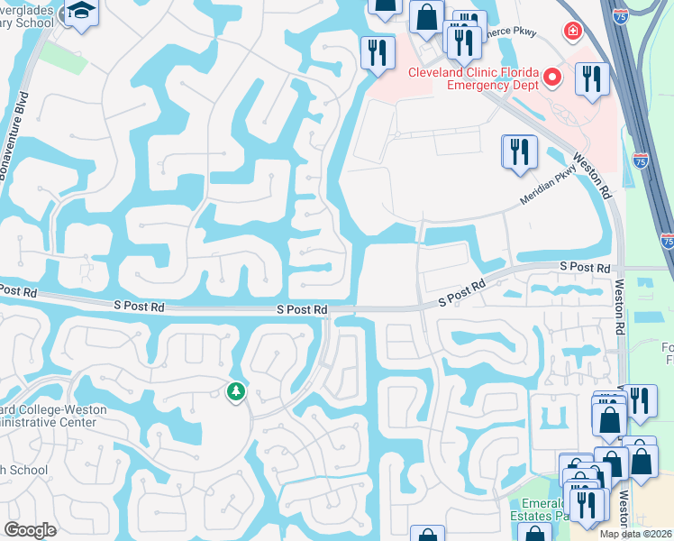 map of restaurants, bars, coffee shops, grocery stores, and more near 3480 Paddock Road in Weston