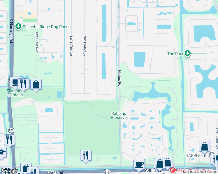 map of restaurants, bars, coffee shops, grocery stores, and more near 11257 Water Oak Place in Davie