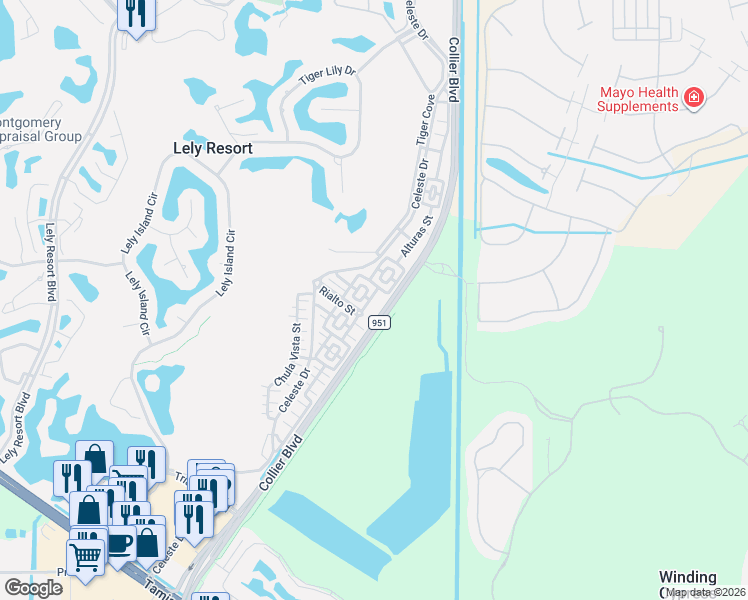 map of restaurants, bars, coffee shops, grocery stores, and more near 9078 Albion Lane South in Naples