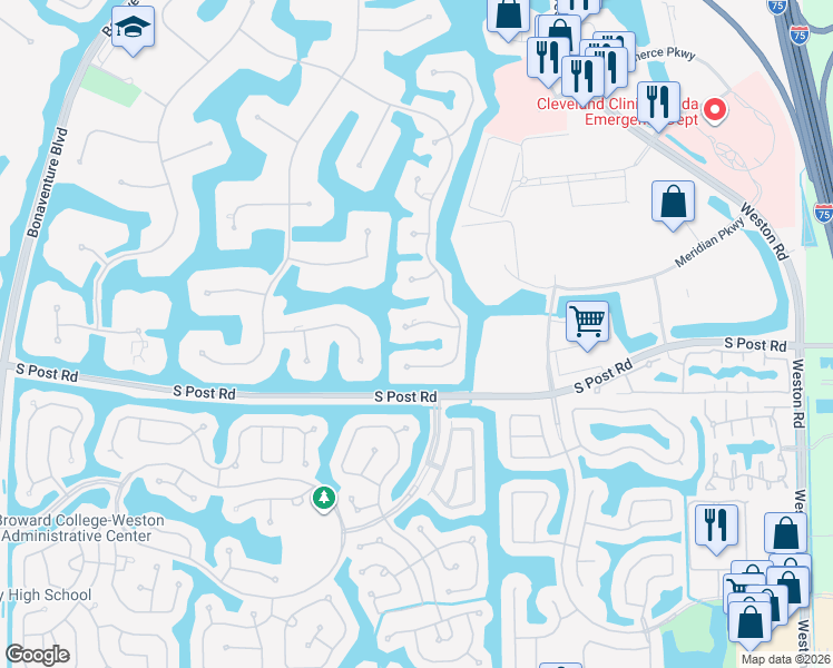 map of restaurants, bars, coffee shops, grocery stores, and more near 3360 Paddock Road in Weston