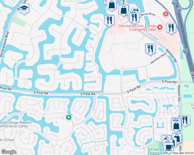 map of restaurants, bars, coffee shops, grocery stores, and more near 3320 Paddock Road in Weston