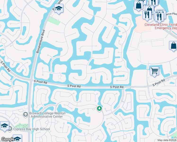 map of restaurants, bars, coffee shops, grocery stores, and more near 3455 Windmill Ranch Road in Weston