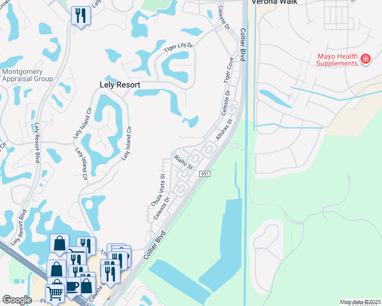 map of restaurants, bars, coffee shops, grocery stores, and more near 9081 Covina Drive North in Naples