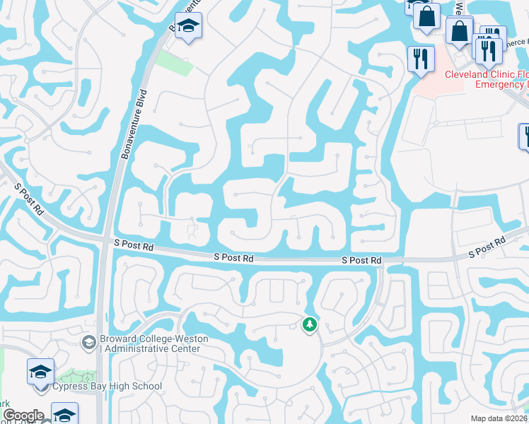 map of restaurants, bars, coffee shops, grocery stores, and more near 3455 Windmill Ranch Road in Weston