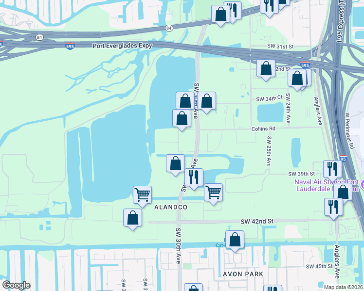 map of restaurants, bars, coffee shops, grocery stores, and more near 3633 Southwest 30th Avenue in Fort Lauderdale