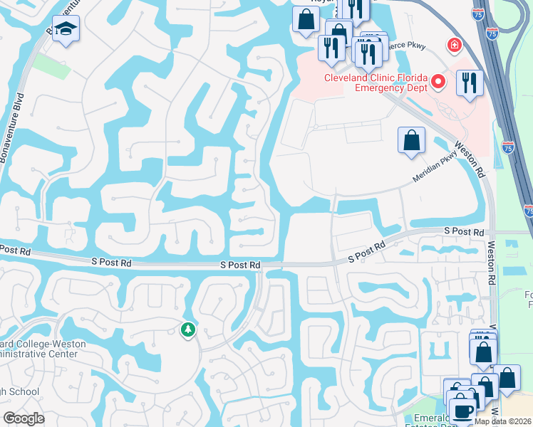 map of restaurants, bars, coffee shops, grocery stores, and more near 3320 Paddock Road in Weston