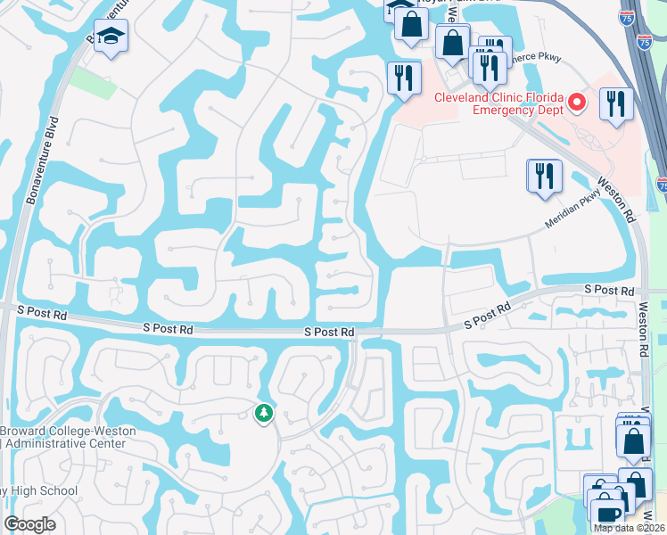 map of restaurants, bars, coffee shops, grocery stores, and more near 3360 Paddock Road in Weston