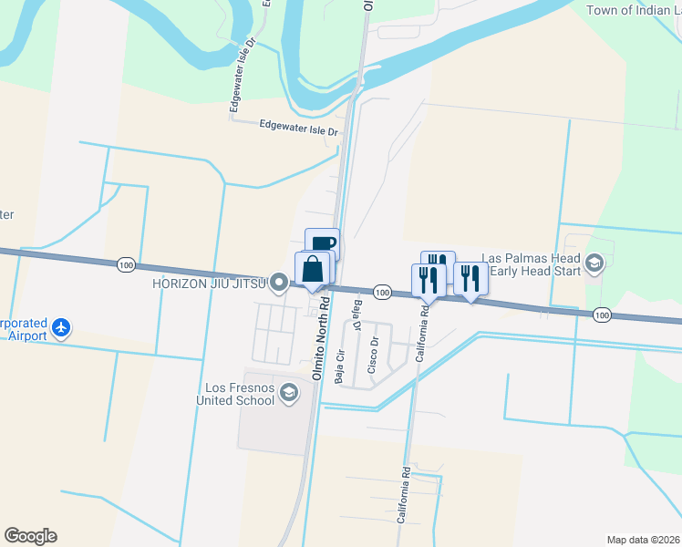 map of restaurants, bars, coffee shops, grocery stores, and more near Whipple Road in Los Fresnos