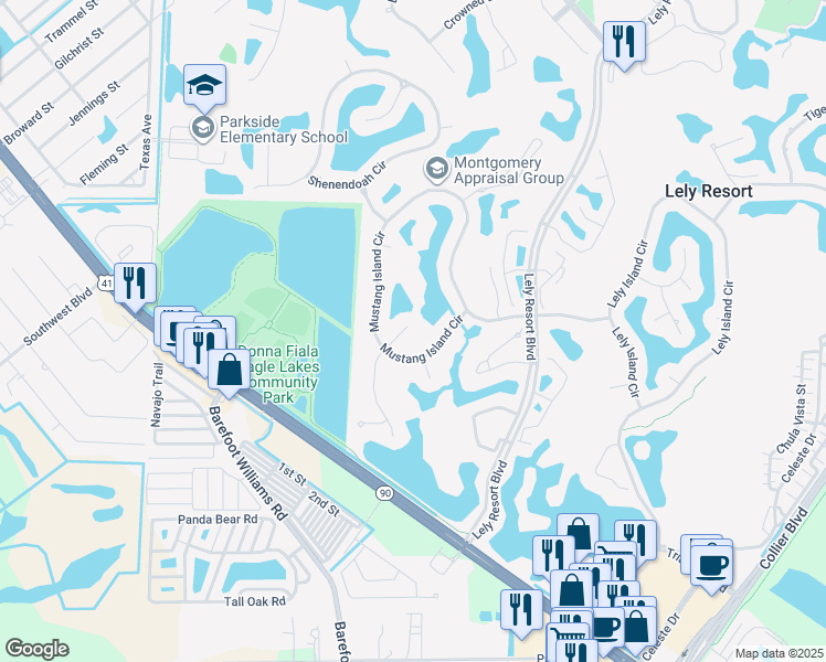 map of restaurants, bars, coffee shops, grocery stores, and more near 8962 Appaloosa Court in Naples