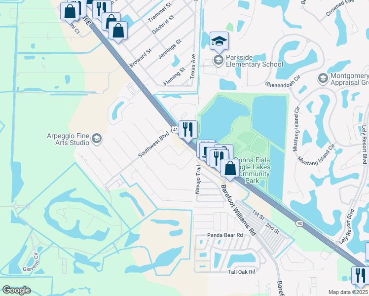 map of restaurants, bars, coffee shops, grocery stores, and more near 11500 Tamiami Trail East in Naples