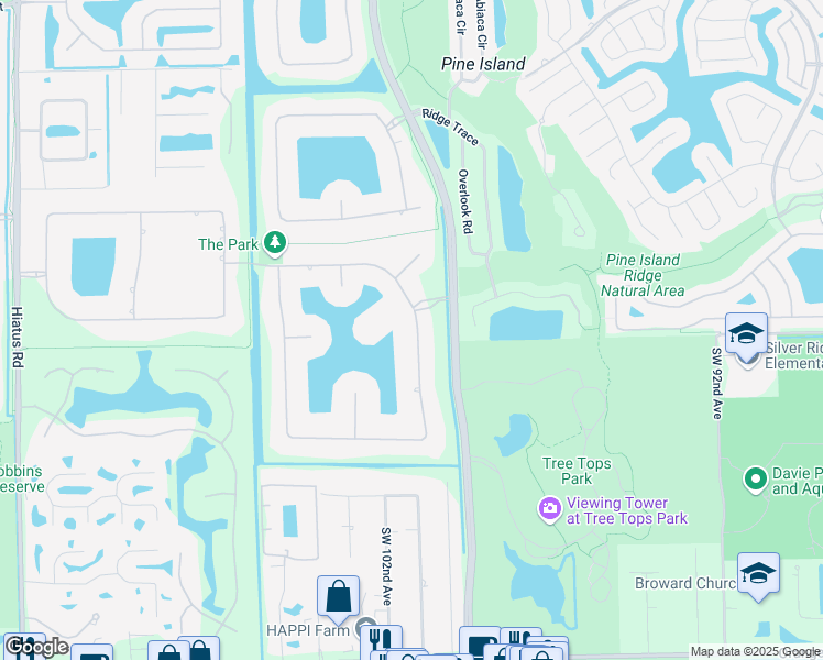 map of restaurants, bars, coffee shops, grocery stores, and more near 3603 Churchill Downs Drive in Davie