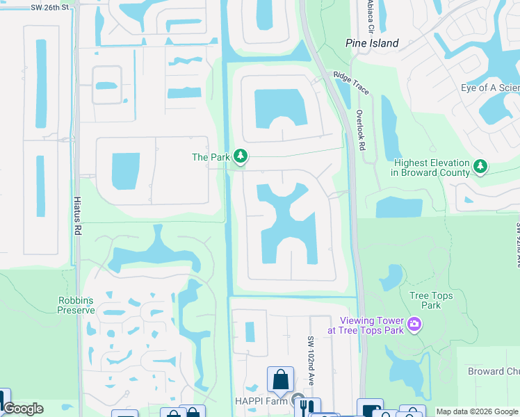 map of restaurants, bars, coffee shops, grocery stores, and more near 10416 Canterbury Court in Davie