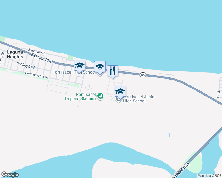 map of restaurants, bars, coffee shops, grocery stores, and more near 306 Beacon Bay Drive in Port Isabel