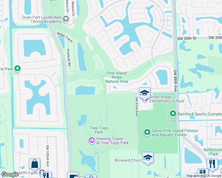 map of restaurants, bars, coffee shops, grocery stores, and more near 3582 Southern Orchard Road South in Davie