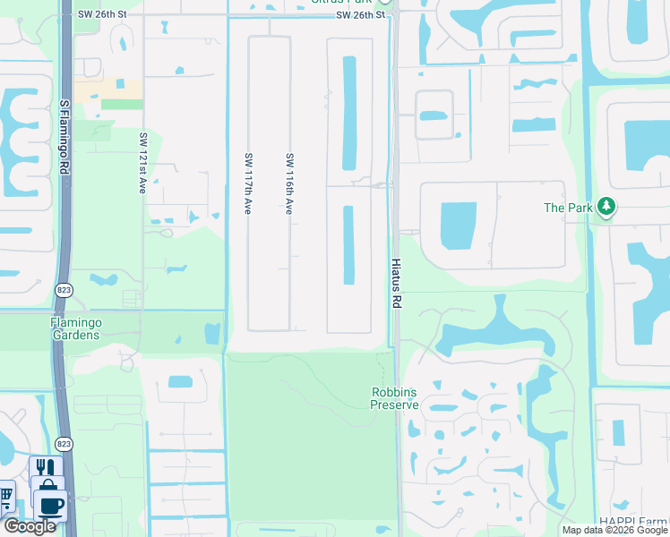 map of restaurants, bars, coffee shops, grocery stores, and more near 3606 Juniper Lane in Davie
