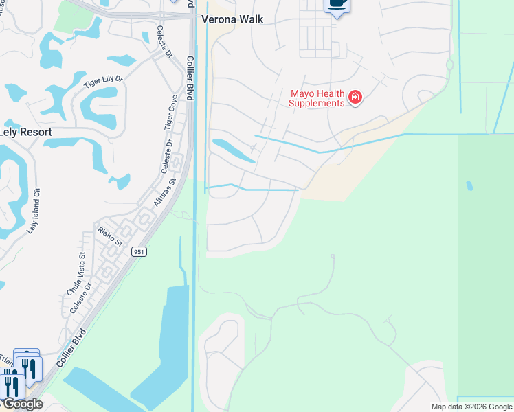 map of restaurants, bars, coffee shops, grocery stores, and more near 8556 Julia Lane in Naples