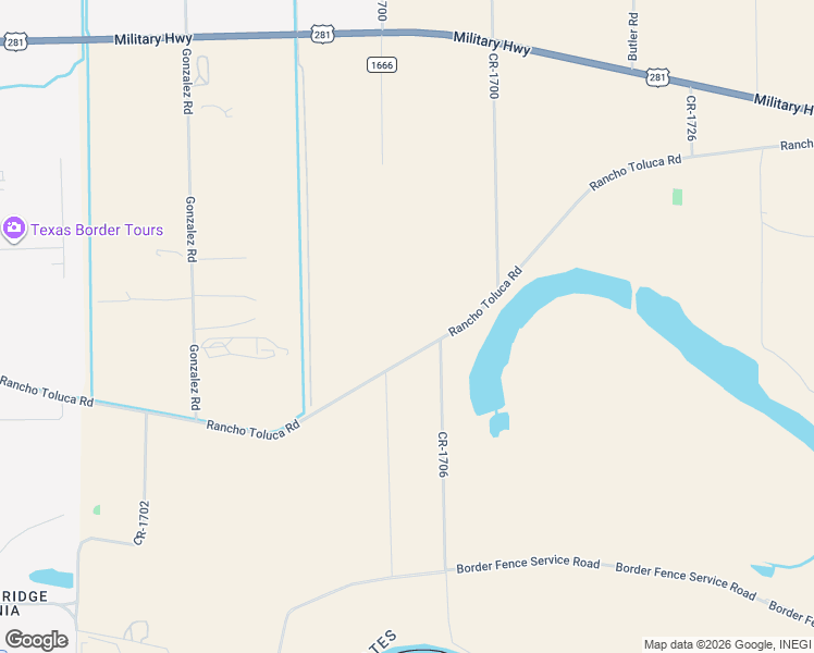map of restaurants, bars, coffee shops, grocery stores, and more near Rancho Toluca Road in Mercedes