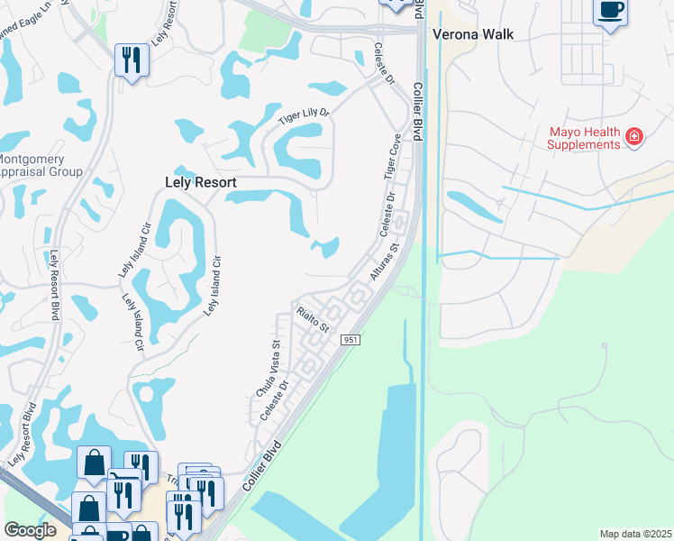 map of restaurants, bars, coffee shops, grocery stores, and more near 8523 Chase Preserve Drive in Naples
