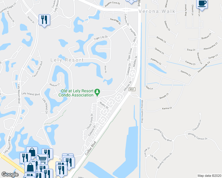 map of restaurants, bars, coffee shops, grocery stores, and more near 8523 Chase Preserve Drive in Naples