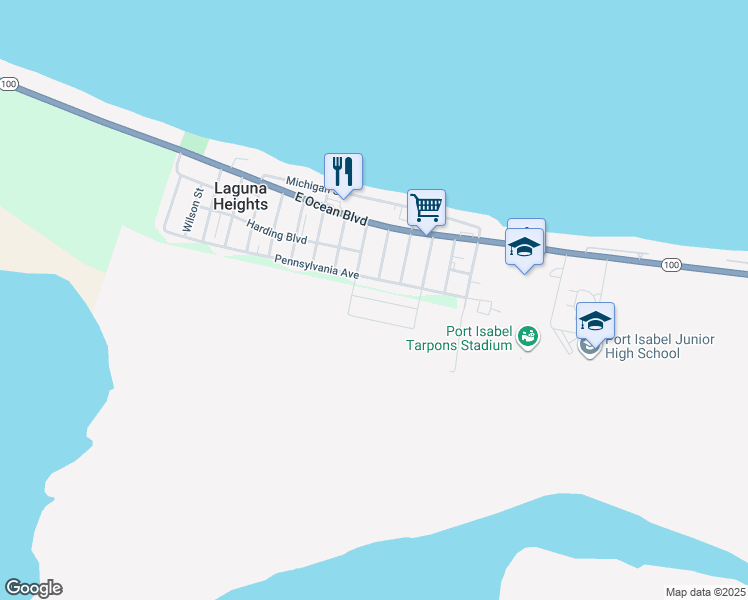 map of restaurants, bars, coffee shops, grocery stores, and more near 47841 Pennsylvania Avenue in Port Isabel