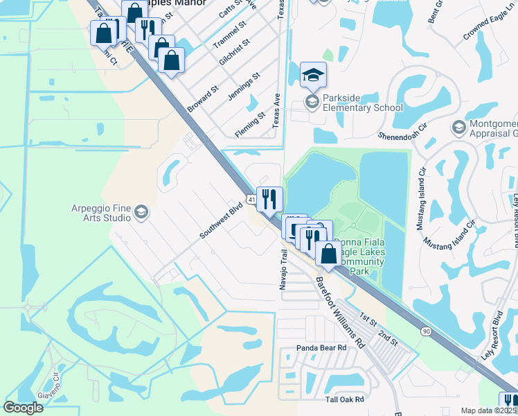 map of restaurants, bars, coffee shops, grocery stores, and more near Southwest Boulevard in Naples