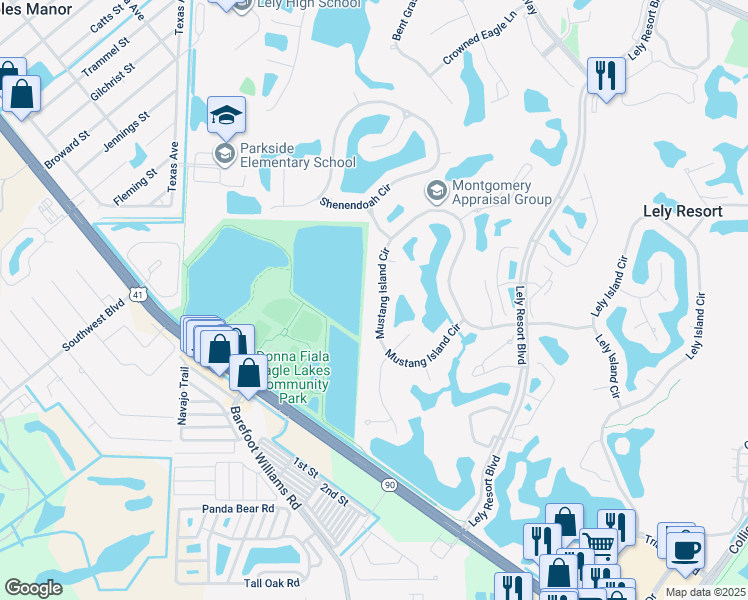 map of restaurants, bars, coffee shops, grocery stores, and more near 8904 Mustang Island Circle in Naples
