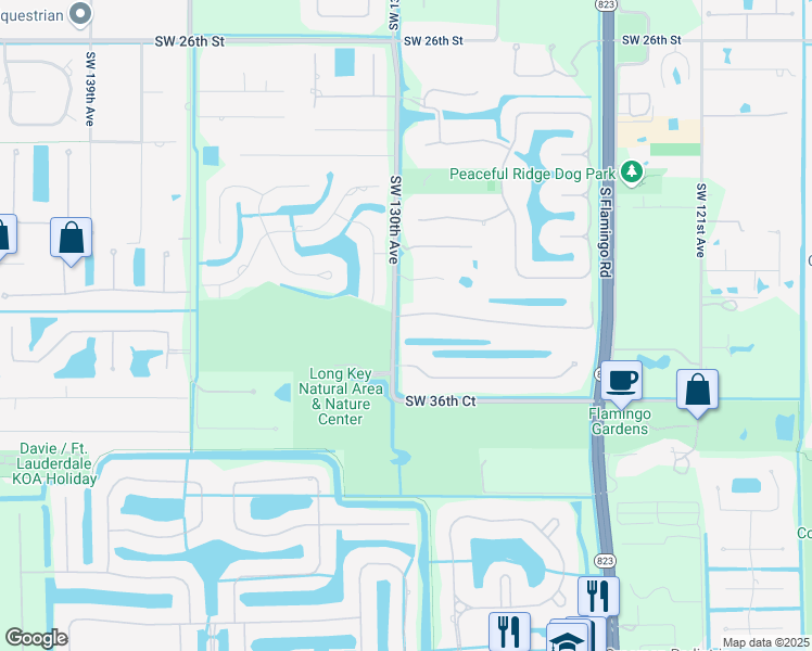 map of restaurants, bars, coffee shops, grocery stores, and more near 12980 Southwest 34th Place in Davie