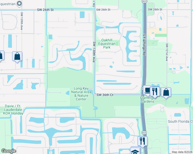 map of restaurants, bars, coffee shops, grocery stores, and more near 12980 Southwest 34th Place in Davie