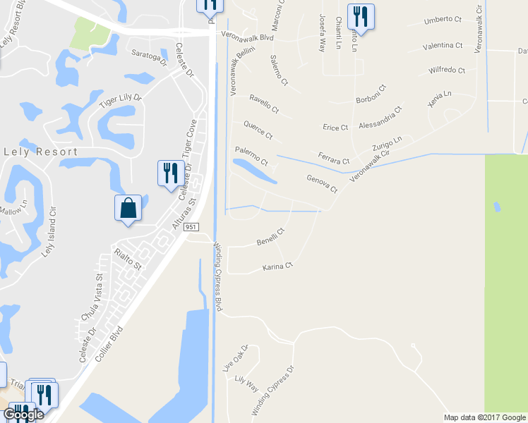 map of restaurants, bars, coffee shops, grocery stores, and more near 8556 Julia Lane in Naples