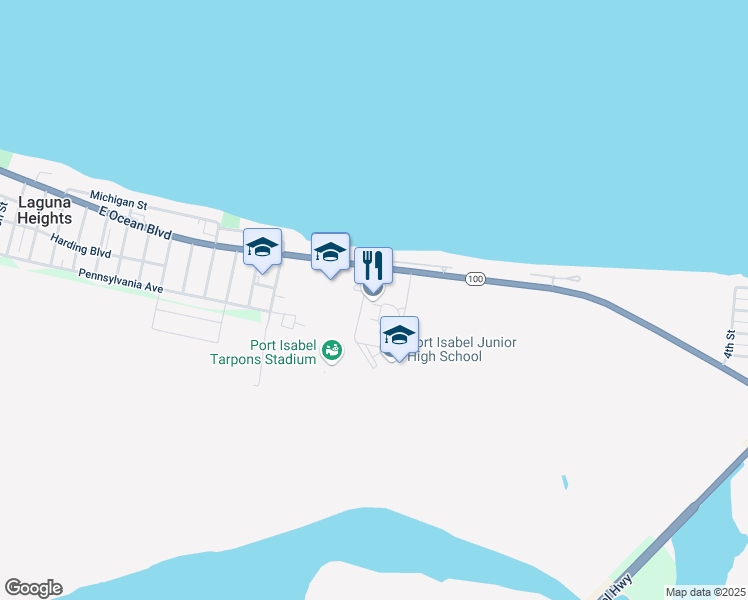 map of restaurants, bars, coffee shops, grocery stores, and more near 305 Tarpon Territory in Port Isabel