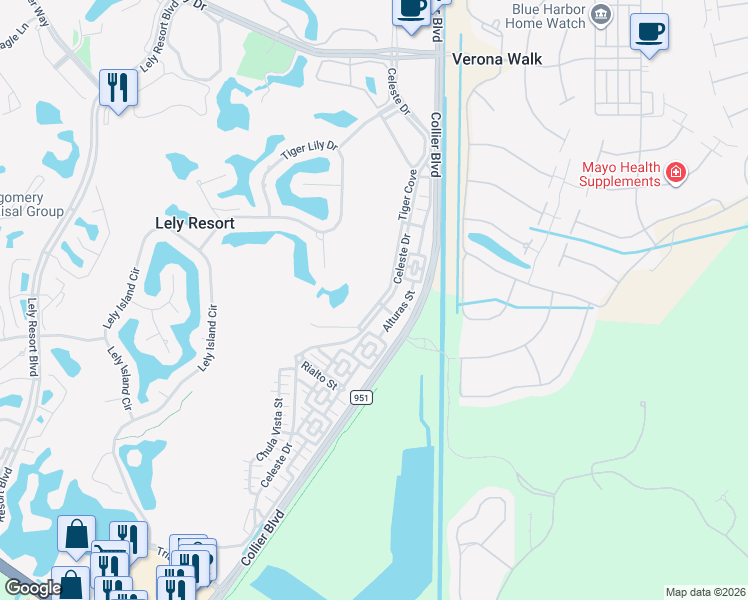 map of restaurants, bars, coffee shops, grocery stores, and more near 1231 Chase Preserve Drive in Naples