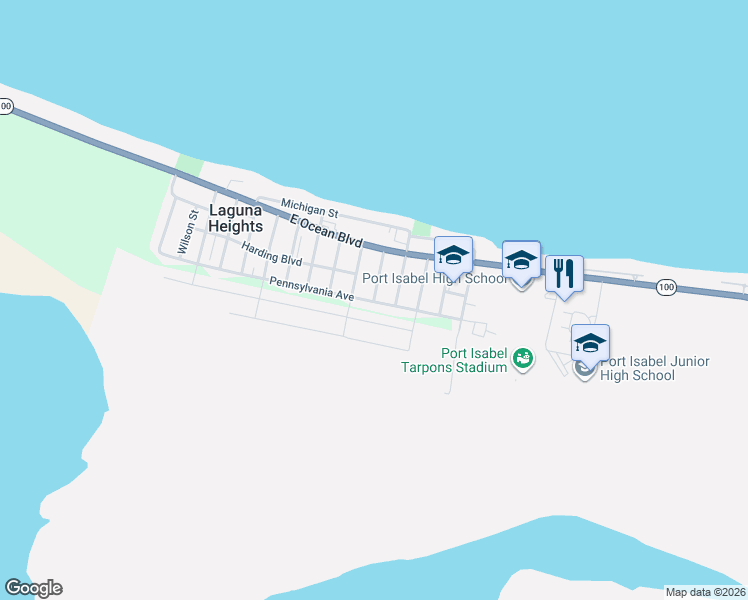 map of restaurants, bars, coffee shops, grocery stores, and more near 47841 Pennsylvania Avenue in Port Isabel