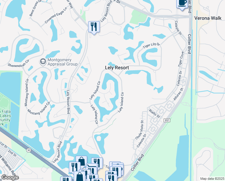 map of restaurants, bars, coffee shops, grocery stores, and more near 8409 Mallow Lane in Naples