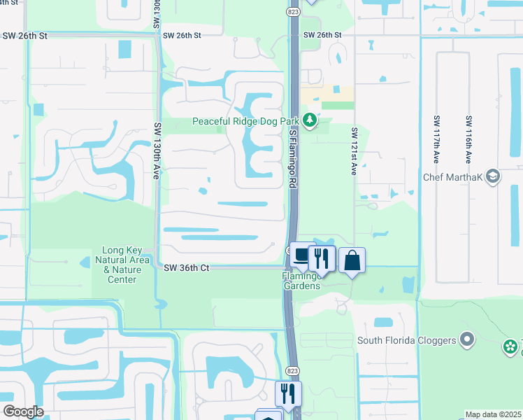 map of restaurants, bars, coffee shops, grocery stores, and more near 12525 Southwest 34th Place in Davie