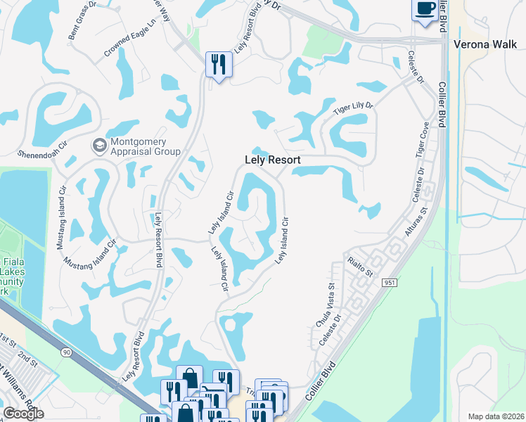 map of restaurants, bars, coffee shops, grocery stores, and more near 8409 Mallow Lane in Naples