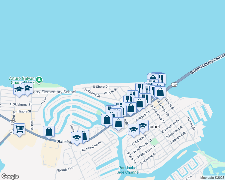 map of restaurants, bars, coffee shops, grocery stores, and more near 420 Gomez Street in Laguna Vista