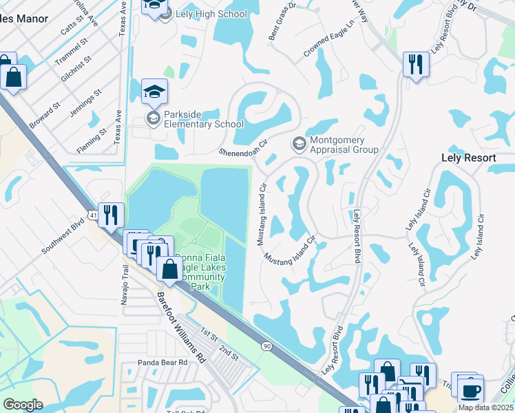 map of restaurants, bars, coffee shops, grocery stores, and more near 8904 Mustang Island Circle in Naples