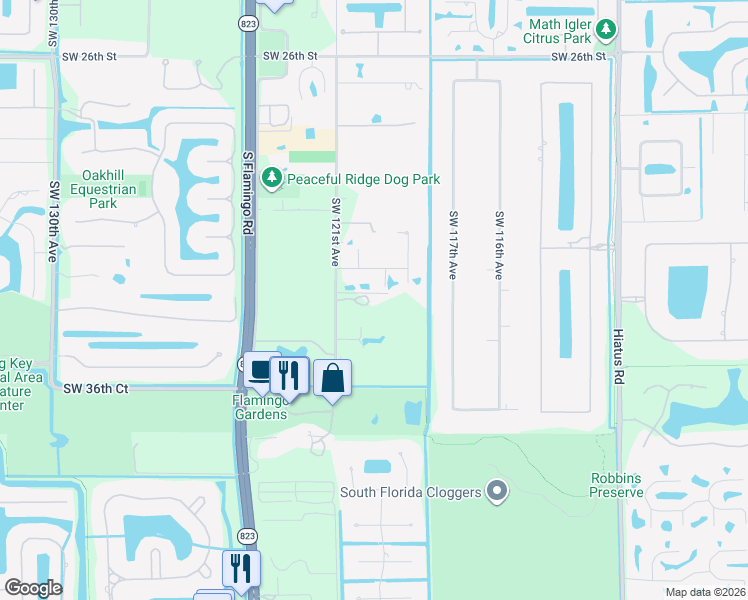 map of restaurants, bars, coffee shops, grocery stores, and more near 3320 Southwest 121st Avenue in Davie
