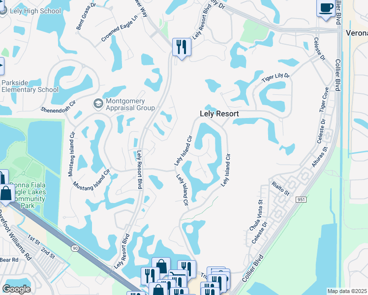 map of restaurants, bars, coffee shops, grocery stores, and more near 8892 Lely Island Circle in Naples