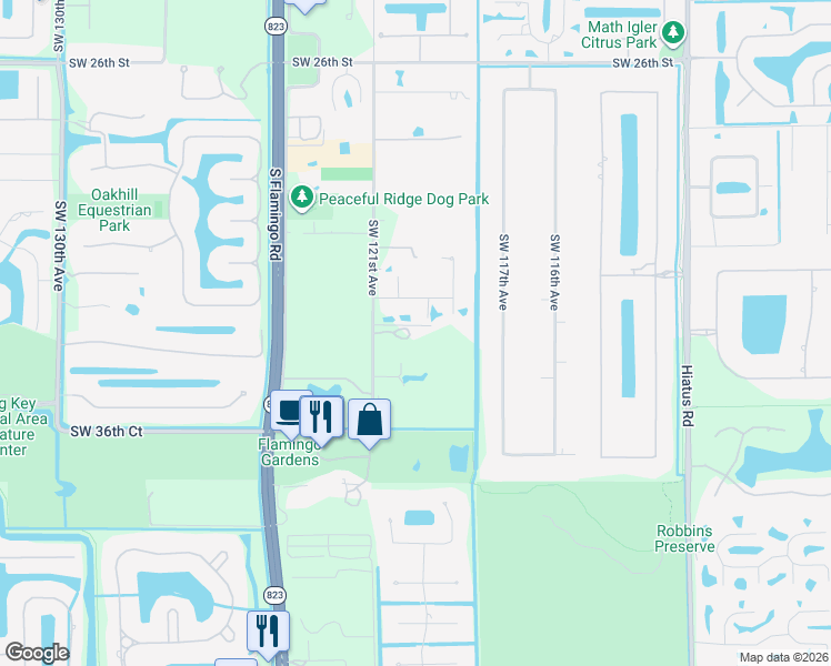 map of restaurants, bars, coffee shops, grocery stores, and more near 12020 Southwest 32nd Street in Davie