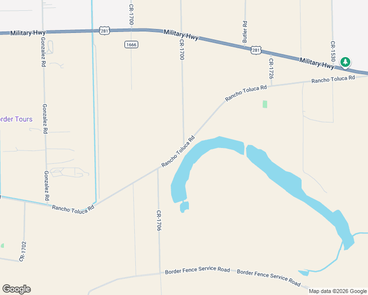 map of restaurants, bars, coffee shops, grocery stores, and more near Rancho Toluca Road in Mercedes