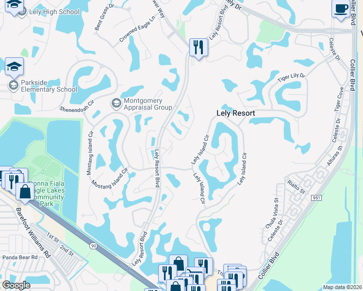 map of restaurants, bars, coffee shops, grocery stores, and more near 7072 Falcons Glen Boulevard in Naples