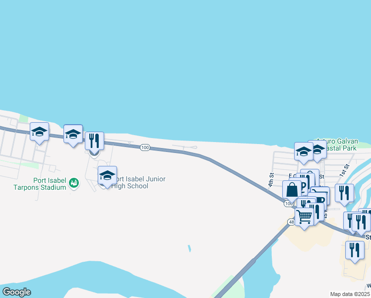 map of restaurants, bars, coffee shops, grocery stores, and more near 206 Las Joyas Boulevard in Port Isabel
